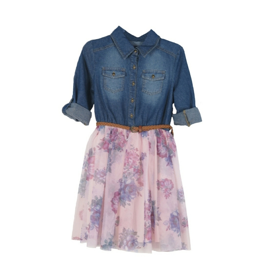 LILT Belted 3/4 Fitted Sleeve tutu Dress